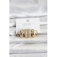 Zirkon Taşlı Pirinç Gold Renk Halka Kadın Küpe Seti - TJ-BKP11489