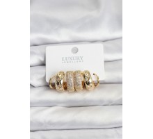 Zirkon Taşlı Pirinç Gold Renk Halka Kadın Küpe Seti - TJ-BKP11489