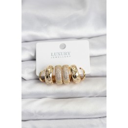 Zirkon Taşlı Pirinç Gold Renk Halka Kadın Küpe Seti - TJ-BKP11489