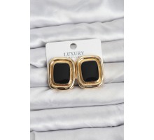Siyah Mineli Kare Gold Renk Vintage Kadın Küpe - TJ-BKP11490