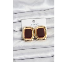 Bordo Mineli Kare Gold Renk Vintage Kadın Küpe - TJ-BKP11491