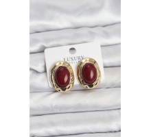 Bordo Renk Oval Vintage Pirinç Kadın Küpe - TJ-BKP11496