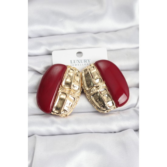 Bordo Renk Pirinç Vintage Kadın Küpe - TJ-BKP11498