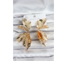 316L Çelik Gold Renk Lotus Yaprak Kadın Küpe - TJ-BKP11501