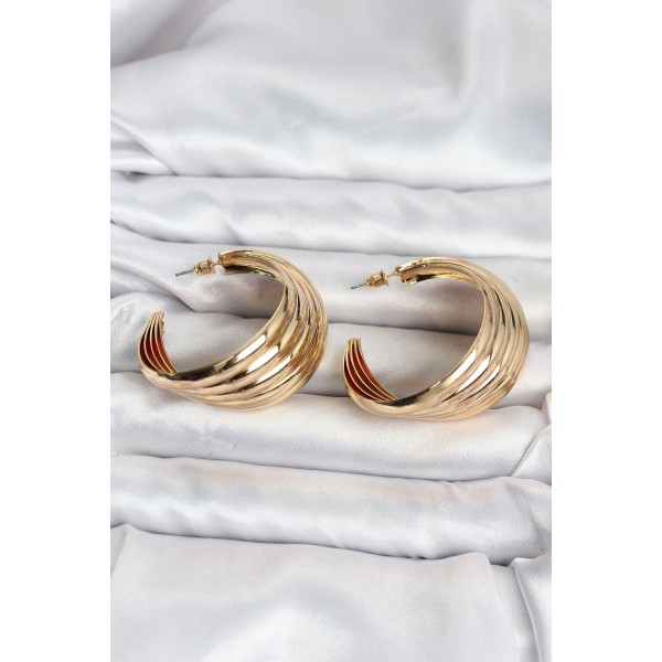 316L Çelik Gold Renk Yarım Halka Model Kadın Küpe - TJ-BKP11502