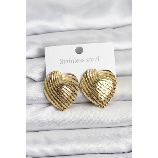 316L Çelik Gold Renk Kalp Model Kadın Küpe - TJ-BKP11505
