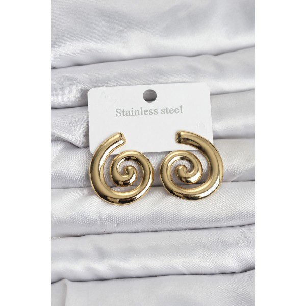 316L Çelik Gold Renk Sarmal Modelli Kadın Küpe - TJ-BKP11508