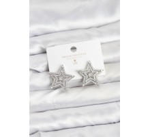 Gümüş Renk Pirinç Zirkon Taşlı Yıldız Model Kadın Küpe - TJ-BKP11513