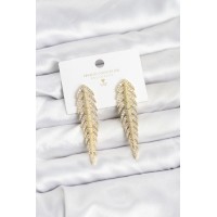 Pirinç Gold Renk Balık Sırtı Model Zirkon Taşlı Kadın Küpe TJ-BKP11516