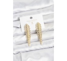 Pirinç Gold Renk Balık Sırtı Model Zirkon Taşlı Kadın Küpe - TJ-BKP11516