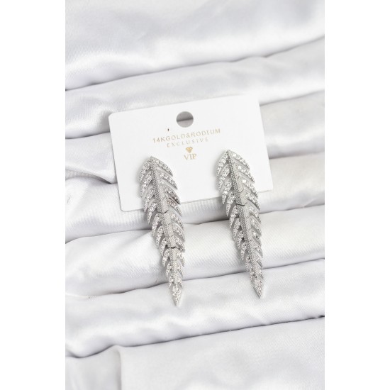 Pirinç Gümüş Renk Balık Sırtı Model Zirkon Taşlı Kadın Küpe - TJ-BKP11517