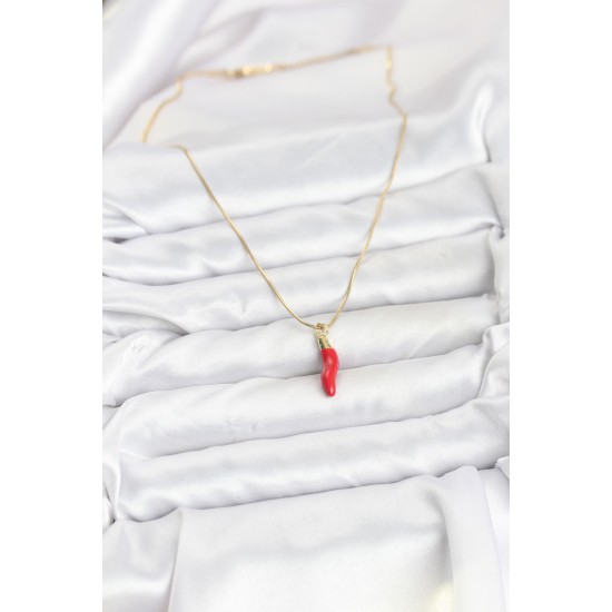 316L Çelik Gold Renk Kapya Kırmızı Biber Model Kadın Kolye - TJ-BKO10810