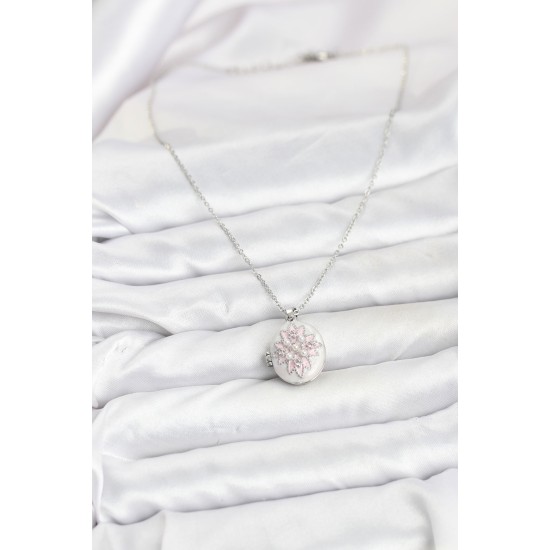 316L Çelik Gümüş Renk Pembe Lotus Model Kadın Küpe - TJ-BKO10812