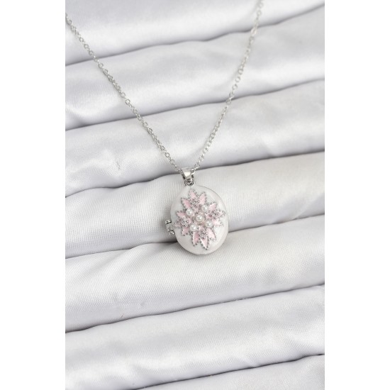 316L Çelik Gümüş Renk Pembe Lotus Model Kadın Küpe - TJ-BKO10812