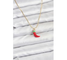 Pirinç Gold Renk Kırmızı Kapya Biber Model Kadın Kolye - TJ-BKO10813