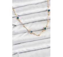 316L Çelik Gold Renk Nazarlı ve Topçuklu Model Kadın Kolye - TJ-BKO10814