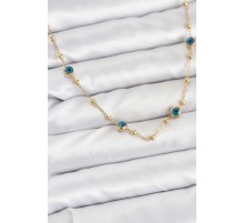 316L Çelik Gold Renk Nazarlı ve Topçuklu Model Kadın Kolye - TJ-BKO10814