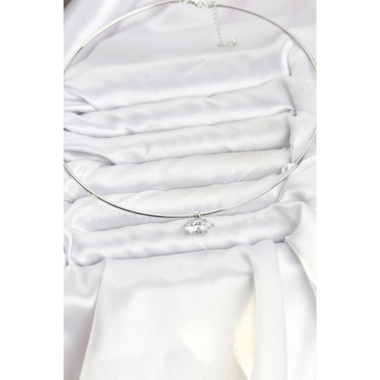 Pirinç Gümüş Renk Choker Model Zirkon Taşlı Kadın Kolye - TJ-BKO10816