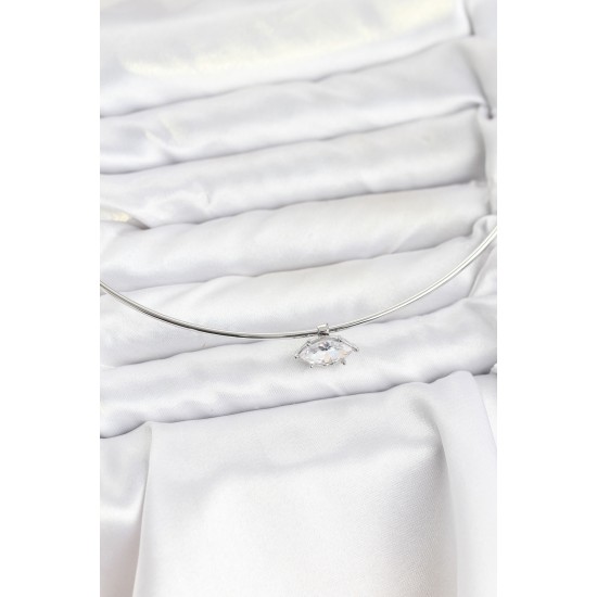 Pirinç Gümüş Renk Choker Model Zirkon Taşlı Kadın Kolye - TJ-BKO10816