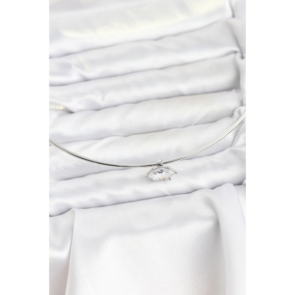 Pirinç Gümüş Renk Choker Model Zirkon Taşlı Kadın Kolye - TJ-BKO10816
