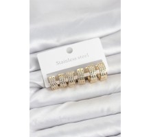 316L Çelik Zirkon Taşlı Gold Halka Küpe Seti - TJ-BKP11518