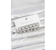 316L Çelik Zirkon Taşlı Gümüş Renk Halka Küpe Seti - TJ-BKP11519