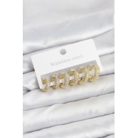 316L Çelik Gold Renk Zirkon Taşlı Halka Küpe Seti - TJ-BKP11520