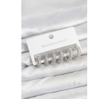 316L Çelik Gümüş Renk Zirkon Taşlı Halka Küpe Seti - TJ-BKP11521