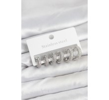 316L Çelik Gümüş Renk Zirkon Taşlı Halka Küpe Seti - TJ-BKP11521