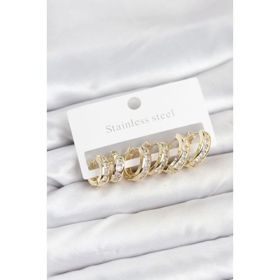 316L Çelik Gold Renk Su Yolu Halka Küpe Seti - TJ-BKP11522