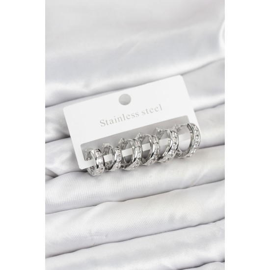 316L Çelik Gümüş Renk Su Yolu Halka Küpe Seti - TJ-BKP11523