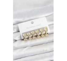 316L Çelik Gold Renk Zirkon Taşlı Halka Küpe Seti - TJ-BKP11526