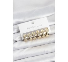 316L Çelik Gold Renk Zirkon Taşlı Halka Küpe Seti - TJ-BKP11526