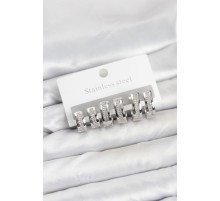 316L Çelik Gümüş Renk Zirkon Taşlı Halka Küpe Seti - TJ-BKP11527