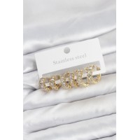 316L Çelik Gold Renk Baget Zirkon Taşlı Halka Küpe Seti - TJ-BKP11528