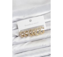 316L Çelik Gold Renk Baget Zirkon Taşlı Halka Küpe Seti - TJ-BKP11528