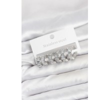 316L Çelik Gümüş Renk Baget Zirkon Taşlı Halka Küpe Seti - TJ-BKP11529