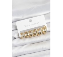316L Çelik Gold Renk Zirkon Taşlı Kutup Yıldızı Model Halka Küpe Seti - TJ-BKP11530