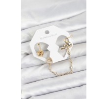 Pirinç Gold Renk Yılan Model Zincir Bağlantılı Ear Cuff Küpe Seti - TJ-BKP11532