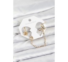 Pirinç Gold Renk Yılan Model Zincir Bağlantılı Ear Cuff Küpe Seti - TJ-BKP11532