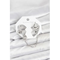 Pirinç Gümüş Renk Yılan Model Zincir Bağlantılı Ear Cuff Küpe Seti TJ-BKP11533
