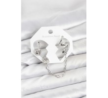 Pirinç Gümüş Renk Yılan Model Zincir Bağlantılı Ear Cuff Küpe Seti - TJ-BKP11533