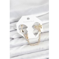 Pirinç Gold Renk Kelebek Model Zincir Bağlantılı Ear Cuff Küpe Seti TJ-BKP11534