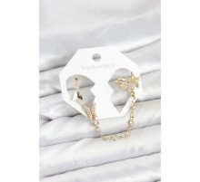 Pirinç Gold Renk Kelebek Model Zincir Bağlantılı Ear Cuff Küpe Seti - TJ-BKP11534