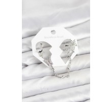 Pirinç Gümüş Renk Kelebek Model Zincir Bağlantılı Ear Cuff Küpe Seti - TJ-BKP11535