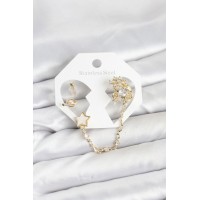 Pirinç Gold Renk Yıldız Model Zincir Bağlantılı Ear Cuff Küpe Seti TJ-BKP11538