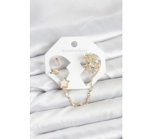 Pirinç Gold Renk Yıldız Model Zincir Bağlantılı Ear Cuff Küpe Seti - TJ-BKP11538