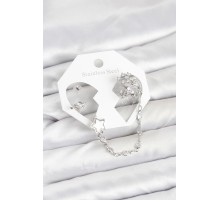 Pirinç Gümüş Renk Yıldız Model Zincir Bağlantılı Ear Cuff Küpe Seti - TJ-BKP11539