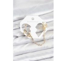 Kelebekli Model Pirinç Gold Renk Zincir Bağlantılı Ear Cuff Küpe Seti - TJ-BKP11544