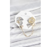 Kalp Yıldız Model Pirinç Gold Renk Zincir Bağlantılı Ear Cuff Küpe Seti - TJ-BKP11547
